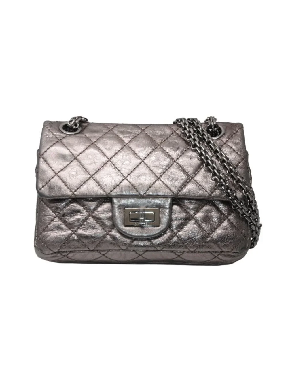 Chanel 2.55 Quilted 20 Double Flap Chain Shoulder Bag CC Logo Aged Calfskin